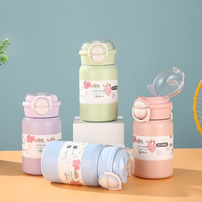 Hot Sale 12oz 350ml Durable Cute Vacuum Flask Food Grade Kids 316 Stainless Steel Water Bottle with Dual Drink Lid