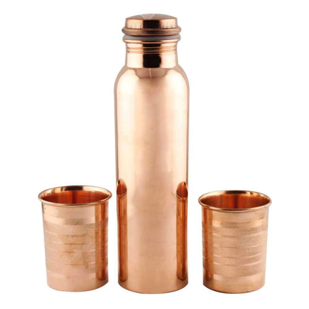 Water Bottles Diamond Pure Copper Water Bottle Set Leak-Proof Joint Less Indian Ayurveda Health Benefits Product
