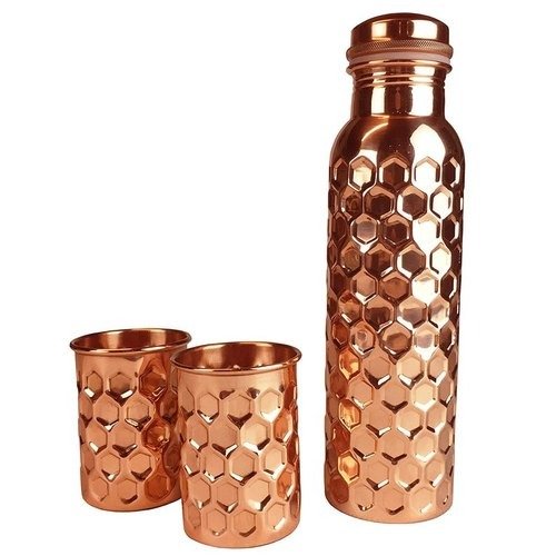 Water Bottles Diamond Pure Copper Water Bottle Set Leak-Proof Joint Less Indian Ayurveda Health Benefits Product