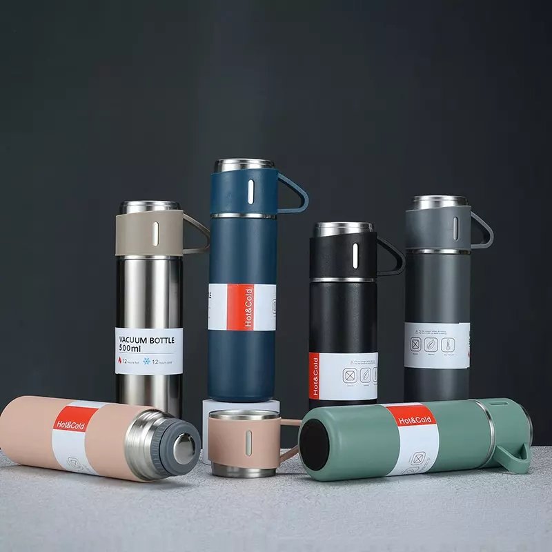High-End Business Custom Luxury Stainless Steel Water Bottle Thermos Tea Cup Vacuum Flask Gift Set