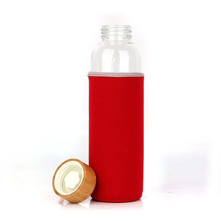 JM Free Sample 550ml Eco-friendly Bamboo Lid Silicone Sleeve Durable Borosilicate Glass Water Bottle