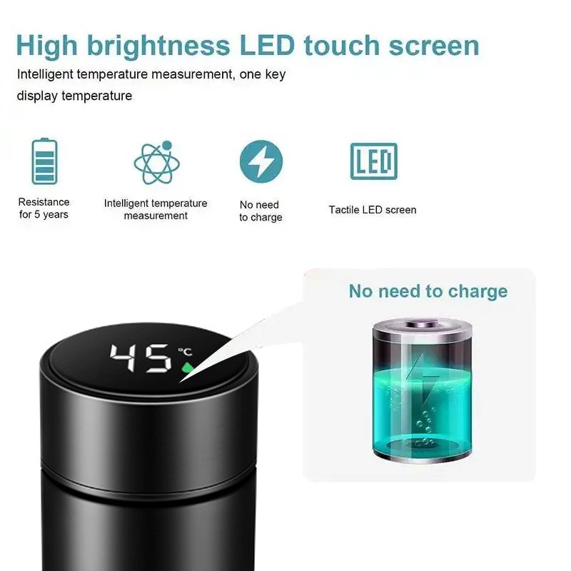 500ML Smart Thermos Water Bottle Stainless Steel Insulation Touch Intelligent Temperature Display Vacuum Flasks Cup Digital Mug