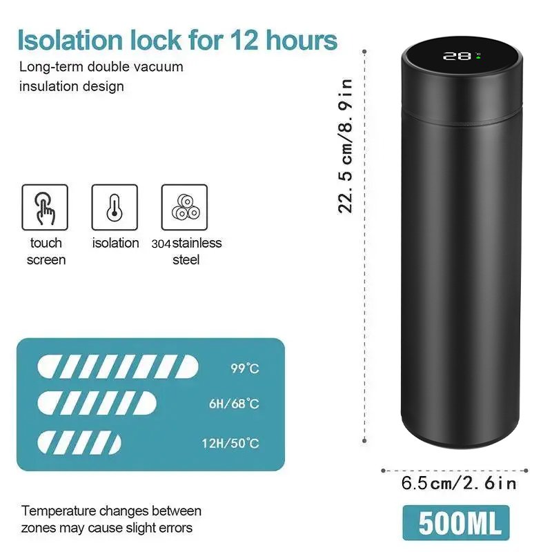 500ML Smart Thermos Water Bottle Stainless Steel Insulation Touch Intelligent Temperature Display Vacuum Flasks Cup Digital Mug