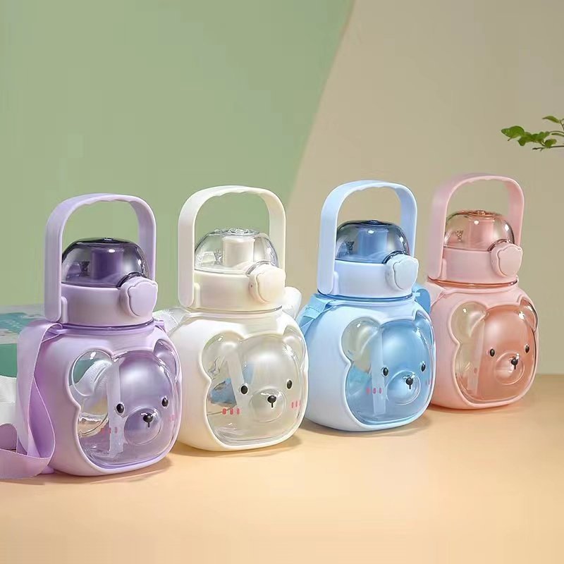 Kawaii Large Capacity Cartoon Portable Double Drink Plastic Water Cup Plastic Cup Children's Sports Water Bottle