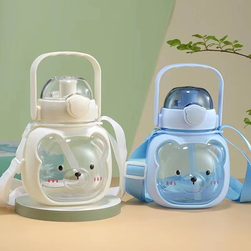 Kawaii Large Capacity Cartoon Portable Double Drink Plastic Water Cup Plastic Cup Children's Sports Water Bottle