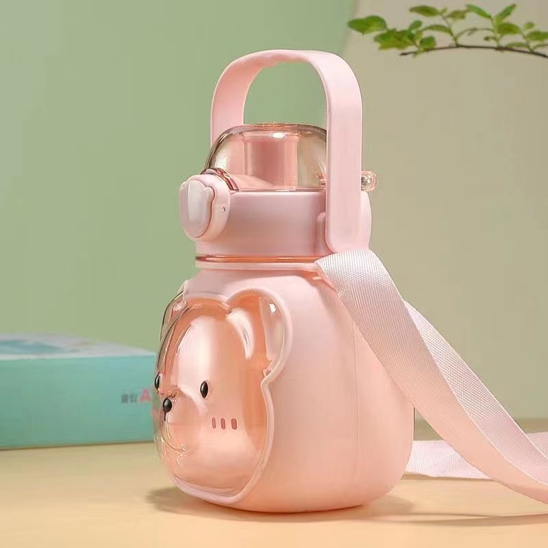 Kawaii Large Capacity Cartoon Portable Double Drink Plastic Water Cup Plastic Cup Children's Sports Water Bottle