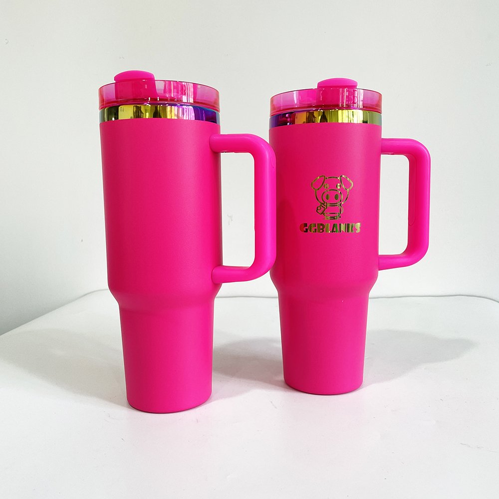 laser engraving rainbow plated tumbler powder coated 40oz mirror rainbow plated travel mug with pp lid and straw