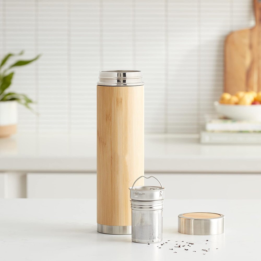 CHUFENG Hot Sale 550 ml Eco Friendly Bamboo Bottle Stainless Steel Bamboo Water Bottle With Tea Infuser
