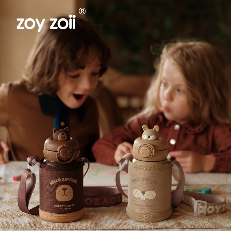 Zoyzoii Cute Cartoon Kids 450ml Stainless Steel Thermos Cup Ins Animal Hot Water Bottle DIY Water Bottles