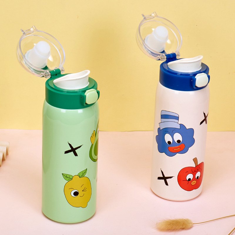 Cartoon Printing Colorful 500ml Vacuum Thermos for Kids with Hiding Carrying Strap water bottle