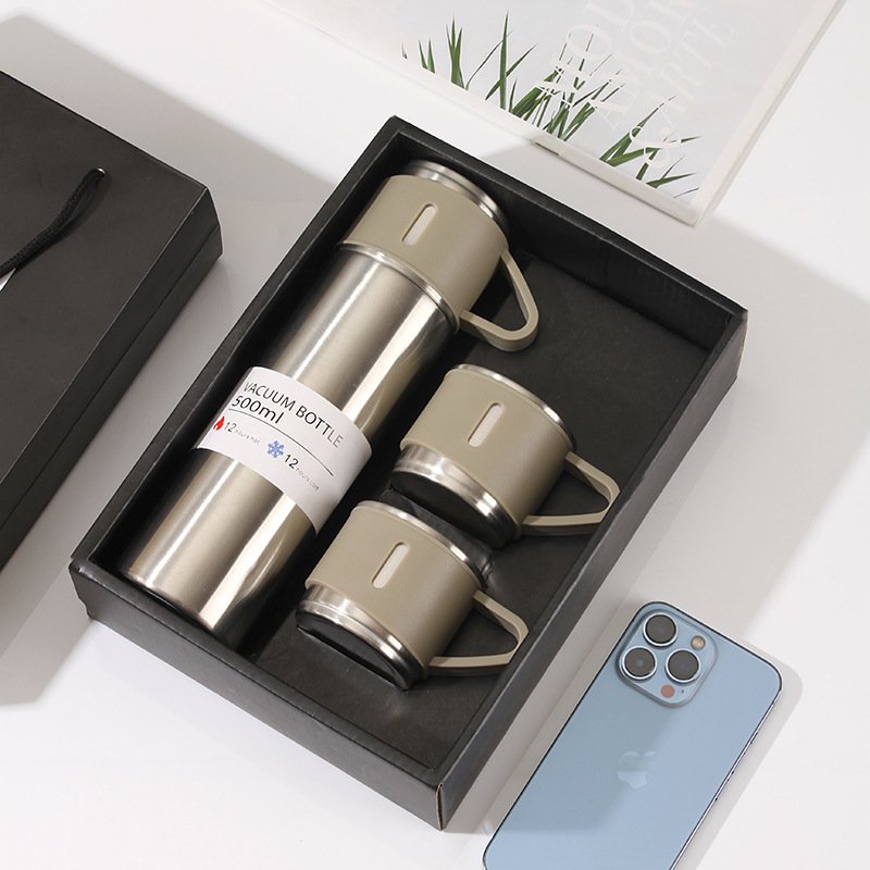 FANGYUAN bpa free 3 lids 500ml thermos stainless steel hot cold portable vacuum flask set water bottles for business gift