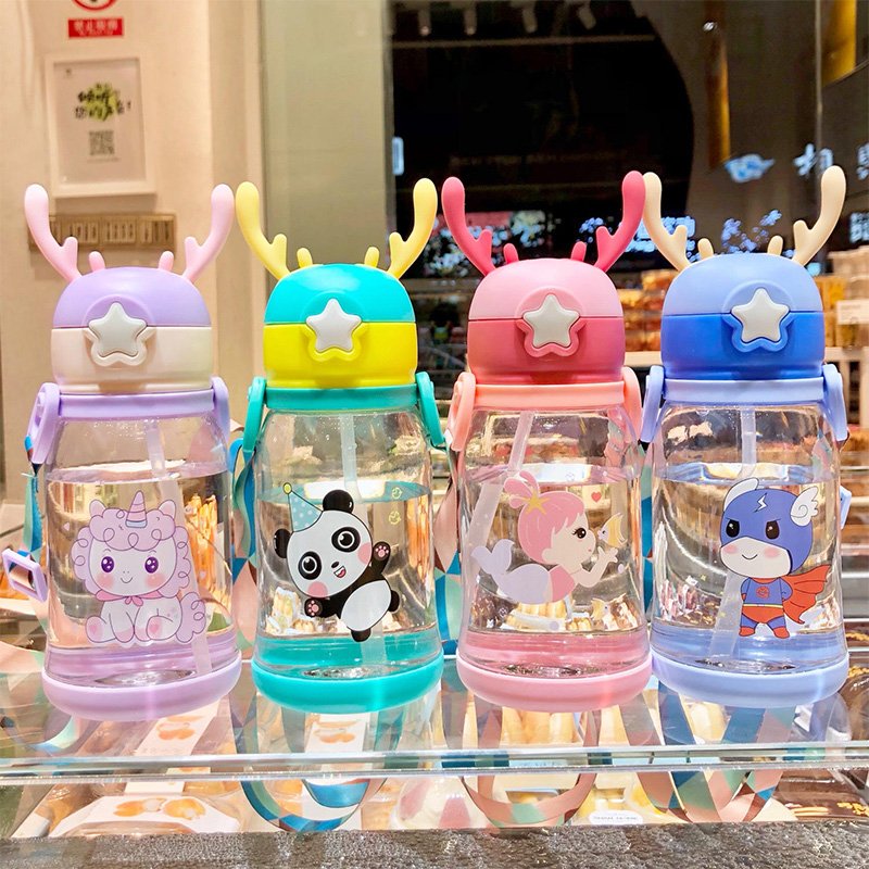 Wholesale Popular Cute Cartoon Kids Strap Cup Convenient Sport Style Lanyard Plastic Kids Water Bottle