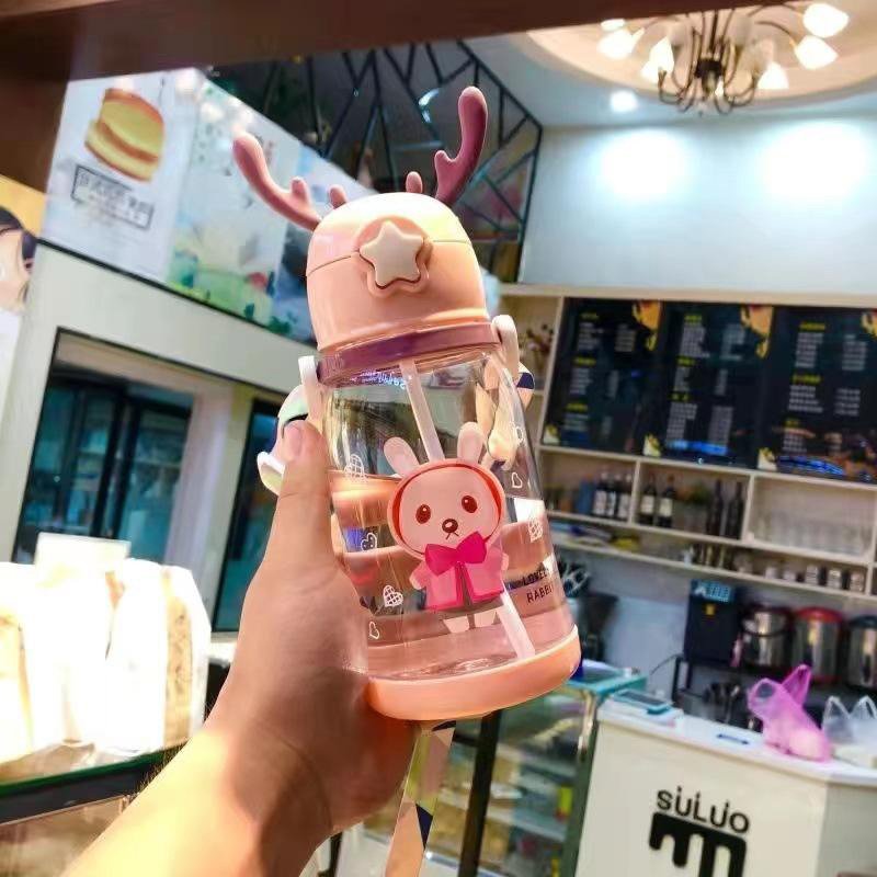Wholesale Popular Cute Cartoon Kids Strap Cup Convenient Sport Style Lanyard Plastic Kids Water Bottle