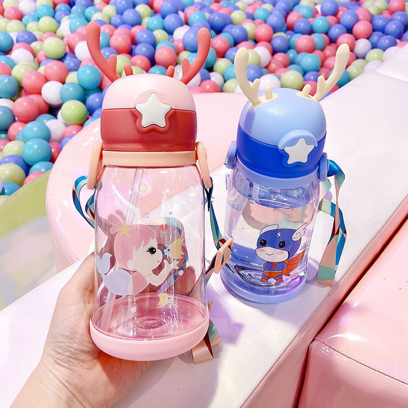 Wholesale Popular Cute Cartoon Kids Strap Cup Convenient Sport Style Lanyard Plastic Kids Water Bottle