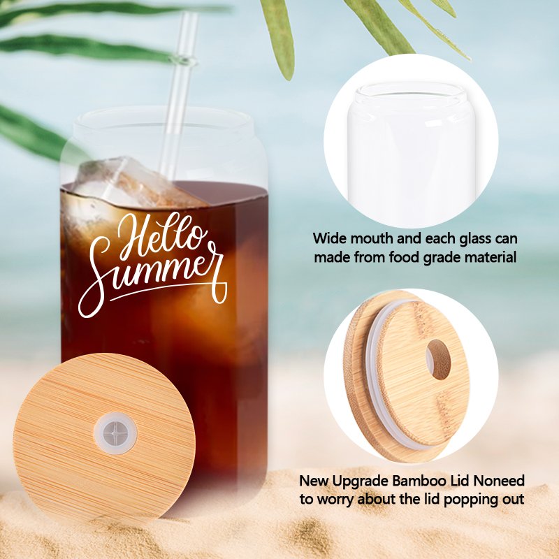 Usa Warehouse 16Oz 20Oz 25Oz Sublimation Transparent Snow Globe Cups Frosted Glass Coffee Beer Mug Jar With Bamboo Lid
