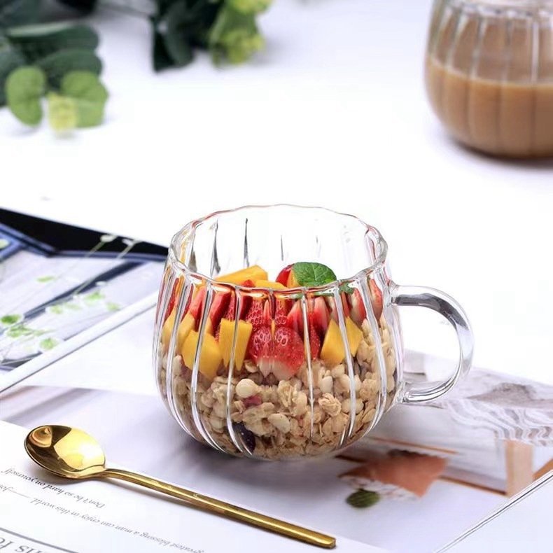 Heat Resistant High Borosilicate Glass Cup Coffee Mug Beer Glass Cup Cute Striped Oat Milk Breakfast Cup Clear Creative