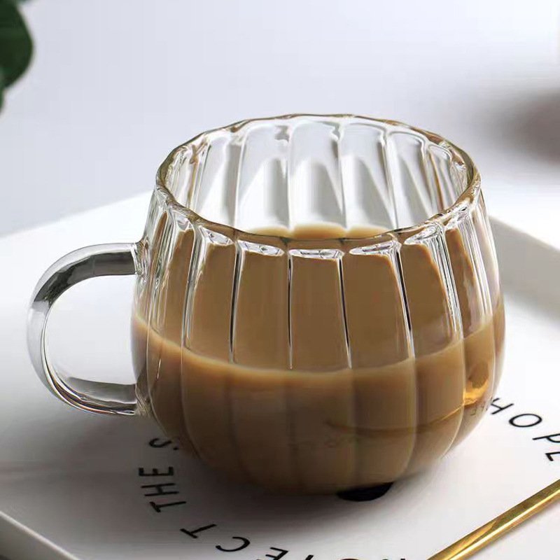 Heat Resistant High Borosilicate Glass Cup Coffee Mug Beer Glass Cup Cute Striped Oat Milk Breakfast Cup Clear Creative