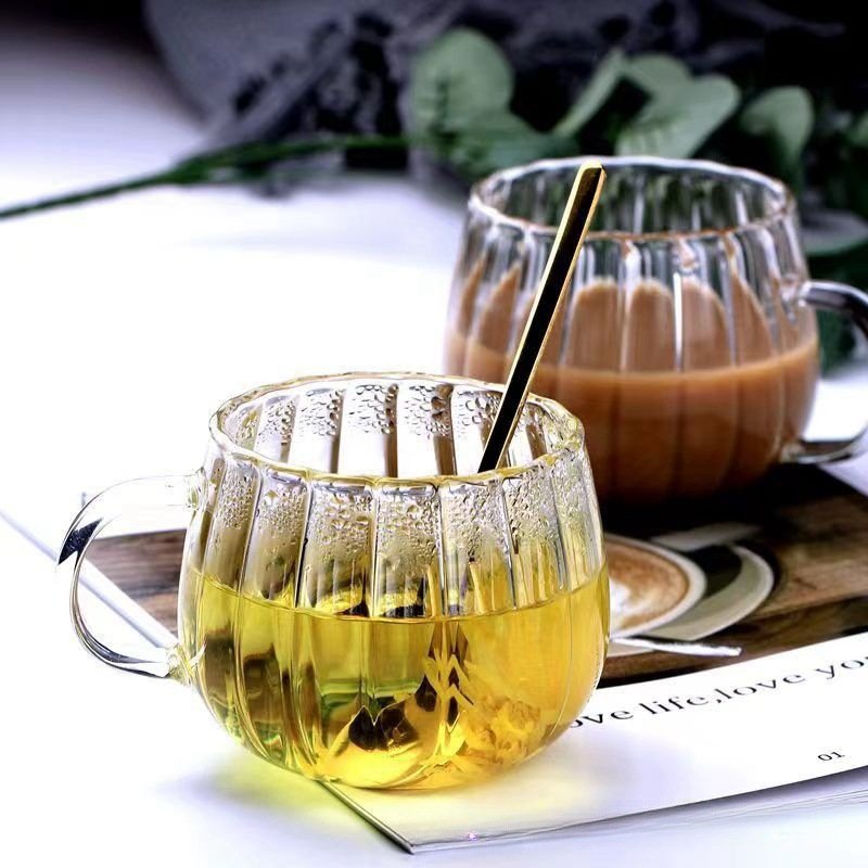 Heat Resistant High Borosilicate Glass Cup Coffee Mug Beer Glass Cup Cute Striped Oat Milk Breakfast Cup Clear Creative