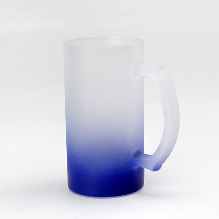 Glass Beer Mug Advertising Promotion Beer Mug with Handle Customize Sublimation Frosted Gradient Wholesale 16oz Mugs Modern