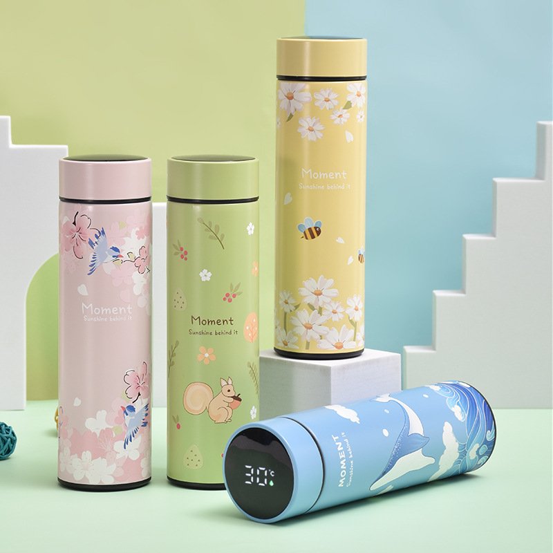 Temperature Display Insulated 500ml 17oz Stainless Steel Smart Thermos Led Water Bottles Coffee Mugs Tumbler Cups Filter