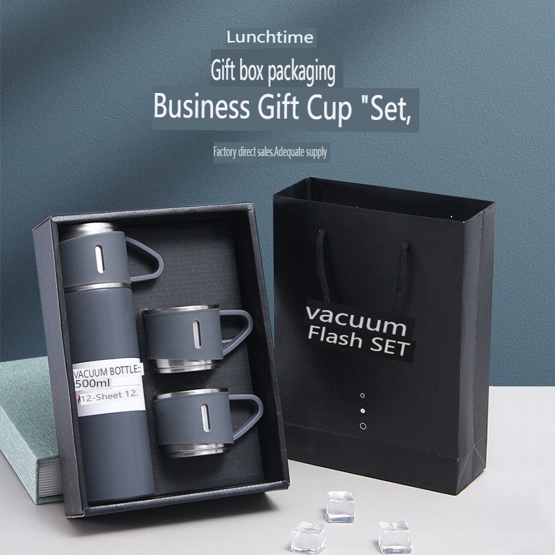 XJ178 Custom Business Promotional Gifts Packaging Insulated 304 Stainless Steel Vacuum Flask Set with Cup Lid