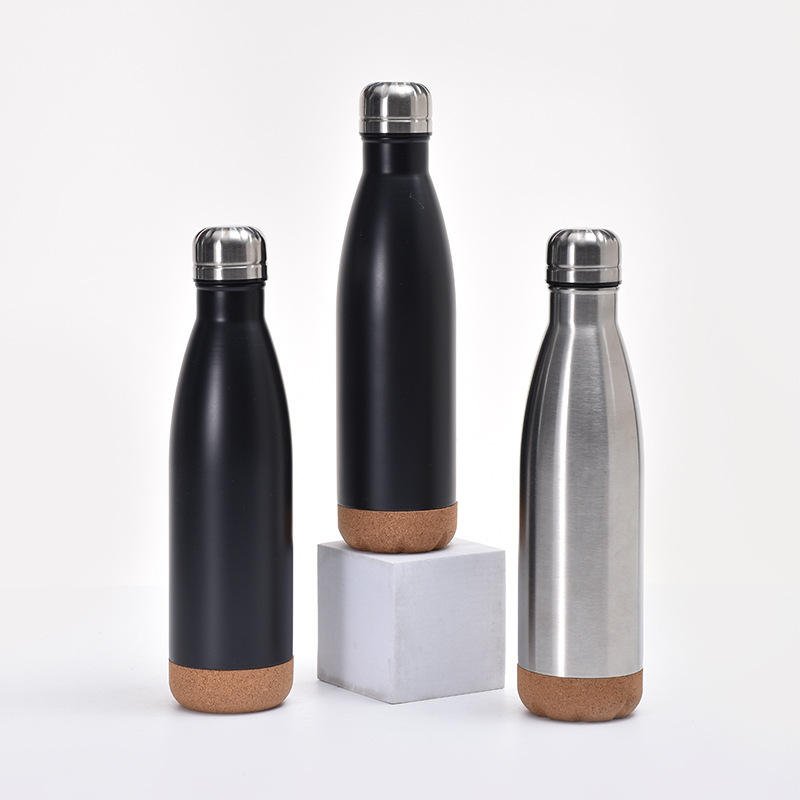 Factory Durable 8/18 Stainless Steel Insulated Thermos Vacuum Flask Sport Bullet Water Bottle with Cork Wooden Bottom Color Cup