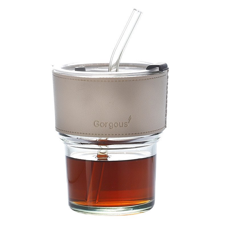 Travel Coffee Glass Mug With Lid - Straw Heat-resistant Drinking Cup With Leather Cup Pot High Quality Glass With Lid And Straw