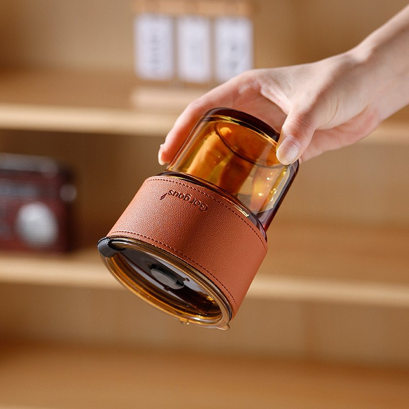 Travel Coffee Glass Mug With Lid - Straw Heat-resistant Drinking Cup With Leather Cup Pot High Quality Glass With Lid And Straw