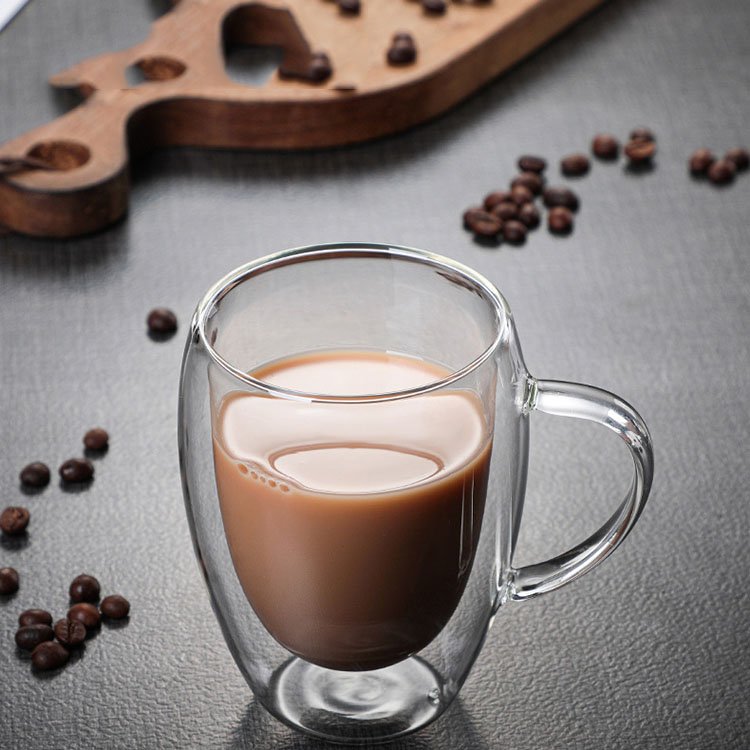 Wholesale high quality reusable double wall glass coffee cup with handle Borosilicate glass Custom logo glass mug for gift party