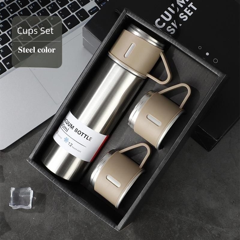Factory Wholesale 500 ml tumbler cups set Christmas gift Thermos mug Vacuum Flask Stainless Steel Water Bottle with 2 Cups