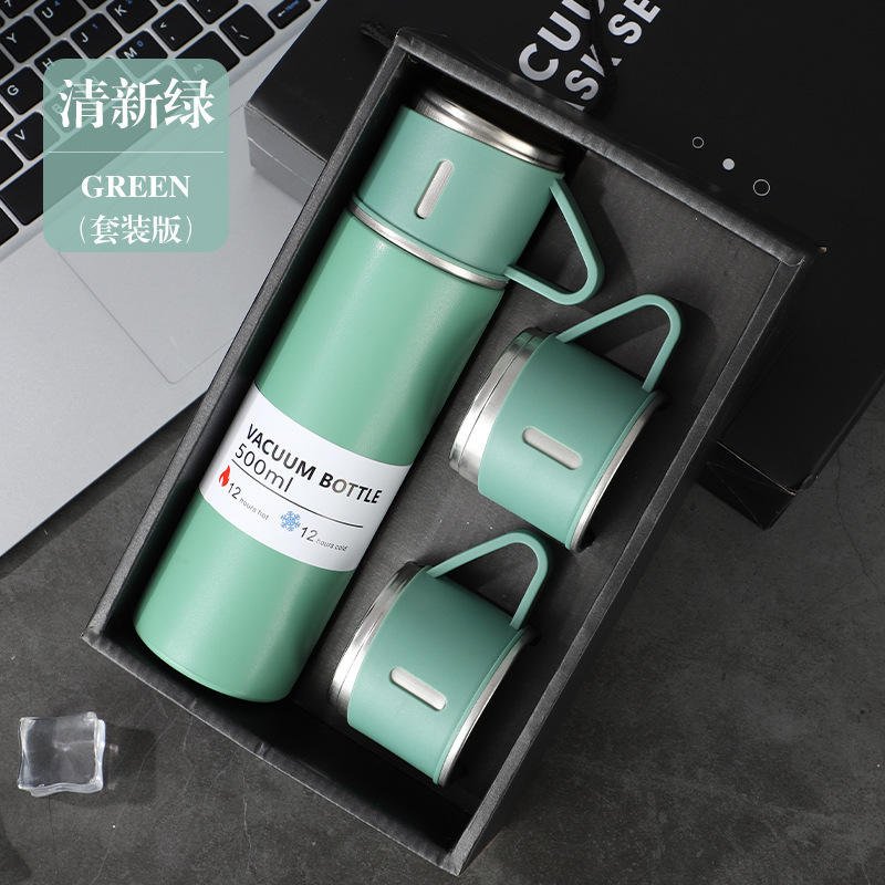 Factory Wholesale 500 ml tumbler cups set Christmas gift Thermos mug Vacuum Flask Stainless Steel Water Bottle with 2 Cups