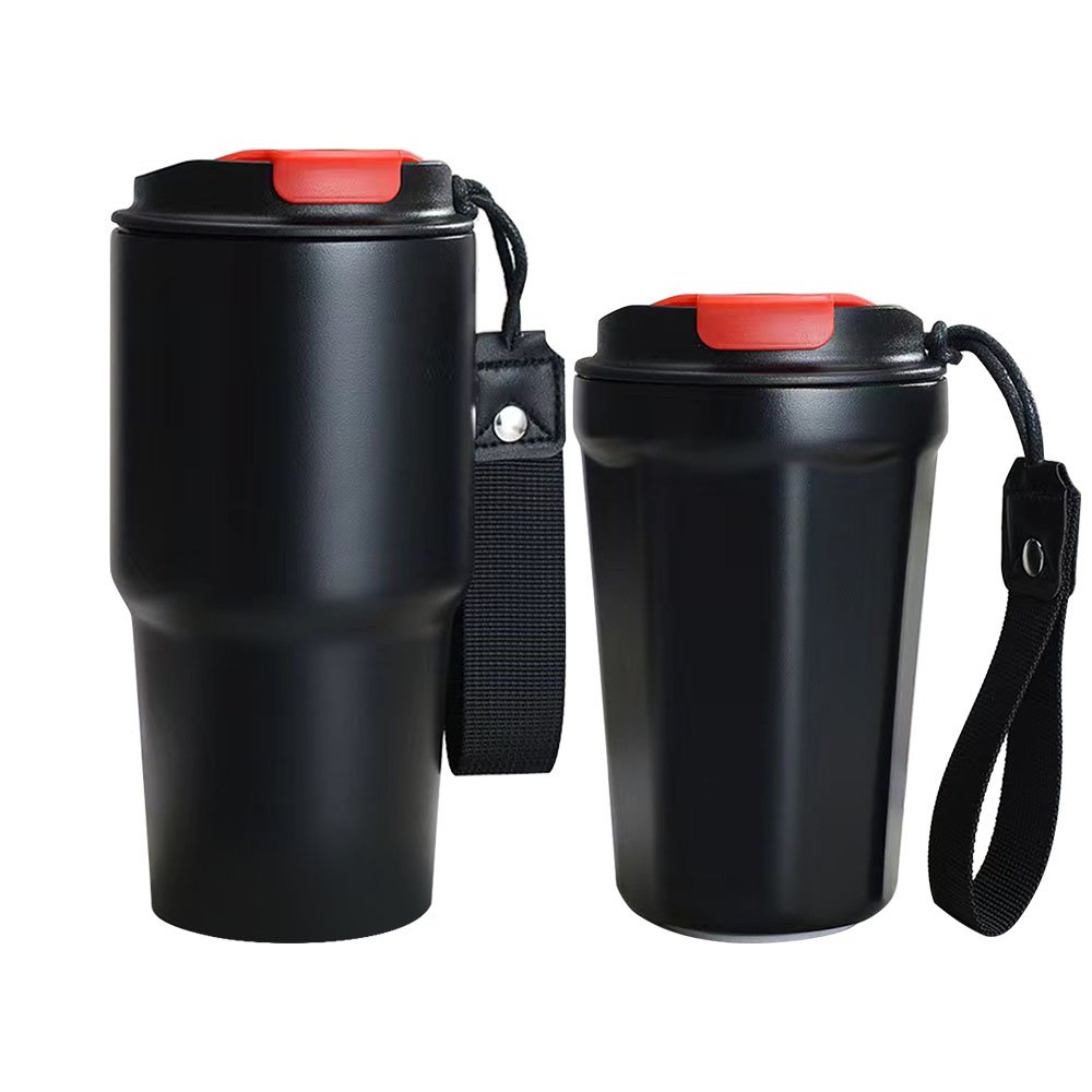 Custom Logo Double-wall Portable Car Thermos Cup, Wholesale Leak-proof Stainless Steel Vacuum Flask Handle Travel Coffee Mug