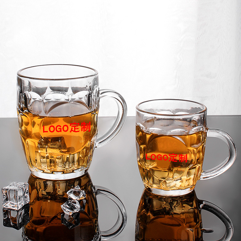 customized decal design classic high quality beer glass cup mug with handle low MOQ