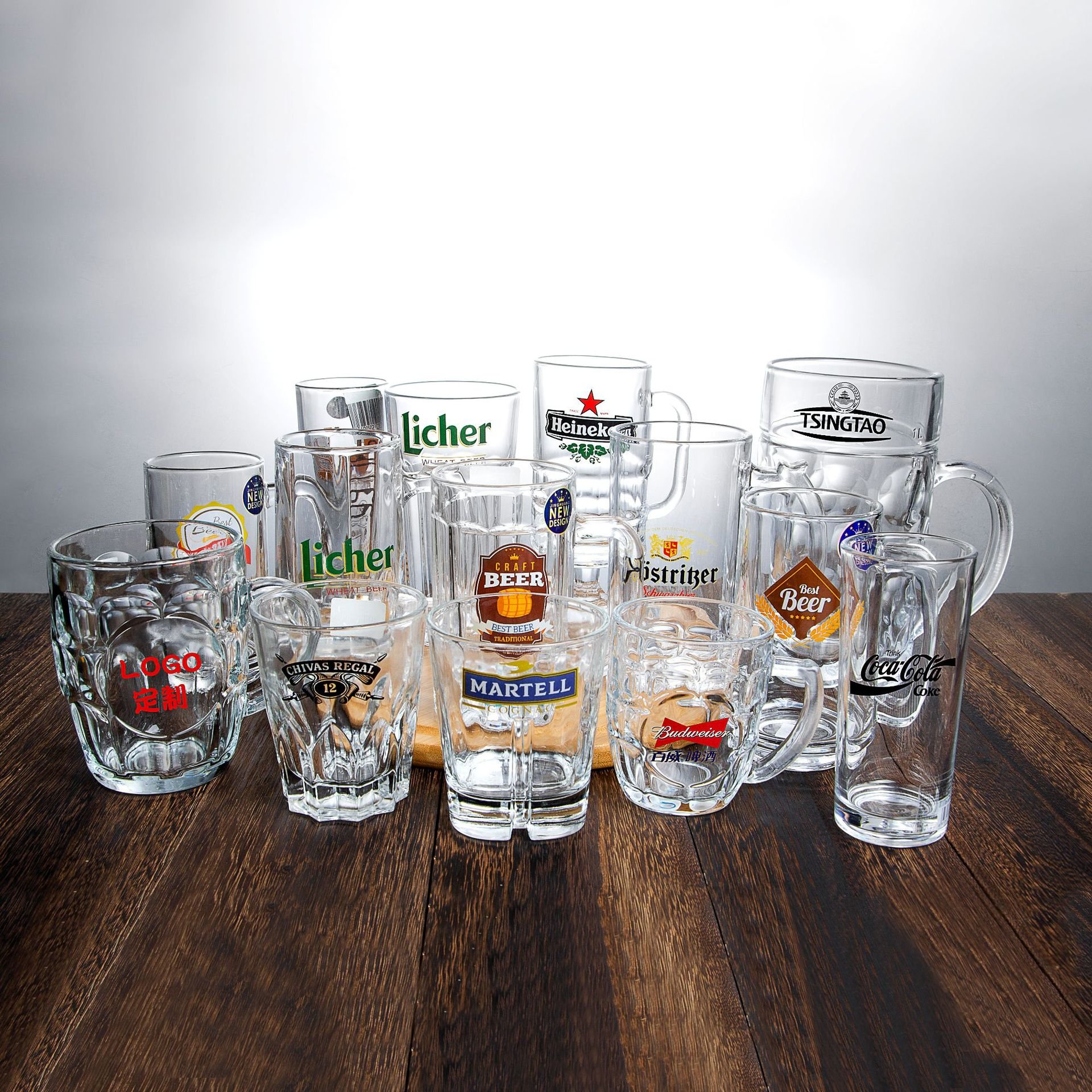customized decal design classic high quality beer glass cup mug with handle low MOQ