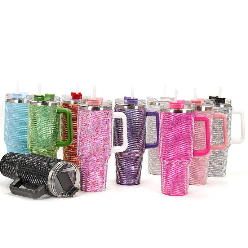 2024 Gifts 40Oz Rhinestone Stainless Steel 40Oz Tumbler With Handle 40Oz Wall Water Cup Travel Mug Water Bottle
