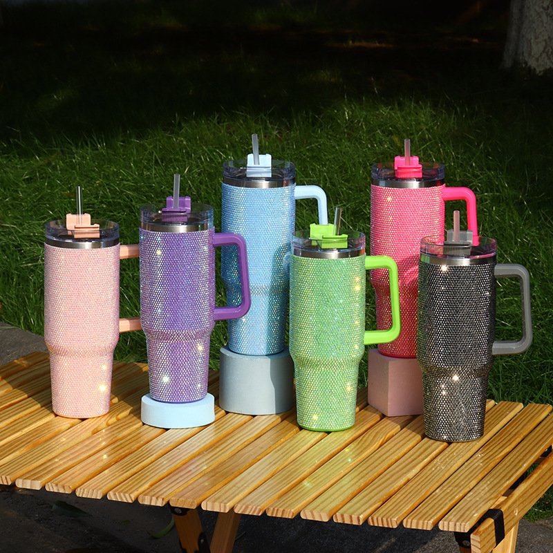 2024 Gifts 40Oz Rhinestone Stainless Steel 40Oz Tumbler With Handle 40Oz Wall Water Cup Travel Mug Water Bottle