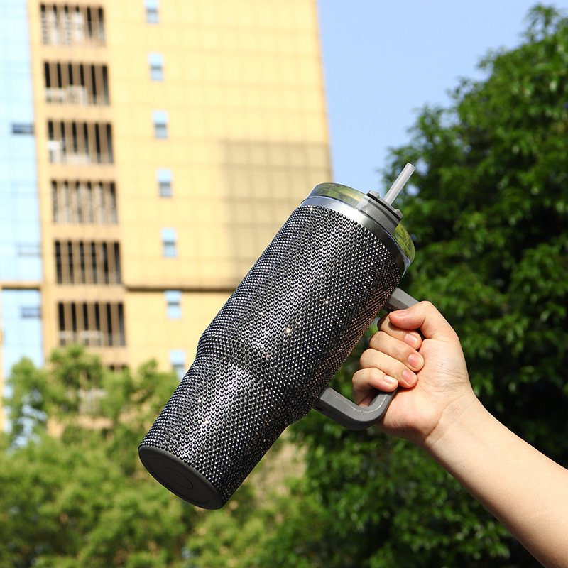 2024 Gifts 40Oz Rhinestone Stainless Steel 40Oz Tumbler With Handle 40Oz Wall Water Cup Travel Mug Water Bottle