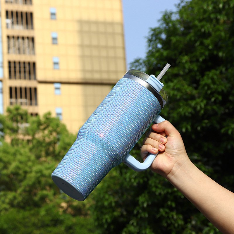 2024 Gifts 40Oz Rhinestone Stainless Steel 40Oz Tumbler With Handle 40Oz Wall Water Cup Travel Mug Water Bottle