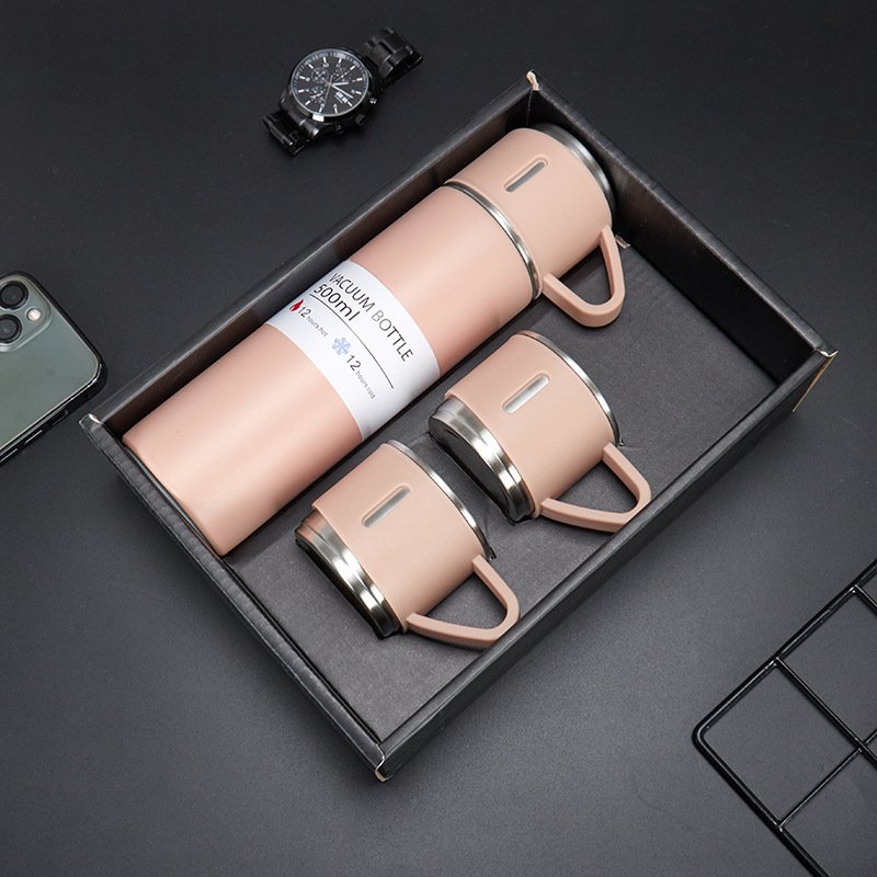 Christmas Gift Vacuum Flask Stainless Steel Thermos 3 Lids Gift Set Water Bottles Water Coffee Mugs Tumbler Two 3 Cups