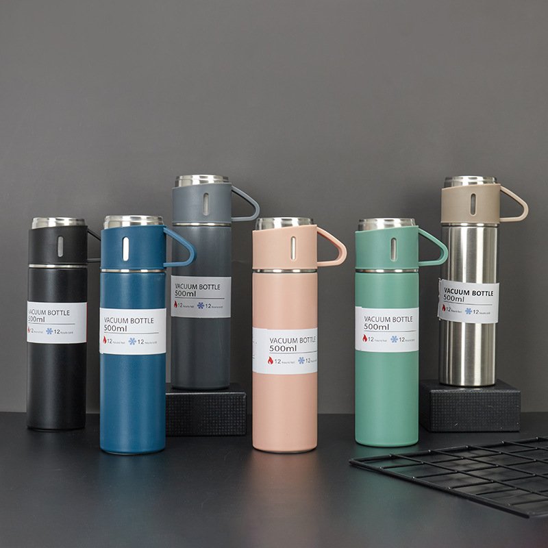 Christmas Gift Vacuum Flask Stainless Steel Thermos 3 Lids Gift Set Water Bottles Water Coffee Mugs Tumbler Two 3 Cups