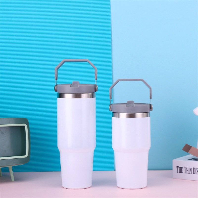 Custom Logo 20oz 30oz Travel Coffee Mugs Stainless Steel Thermos Thermal Water Cups Flip Straw Tumbler With Handle