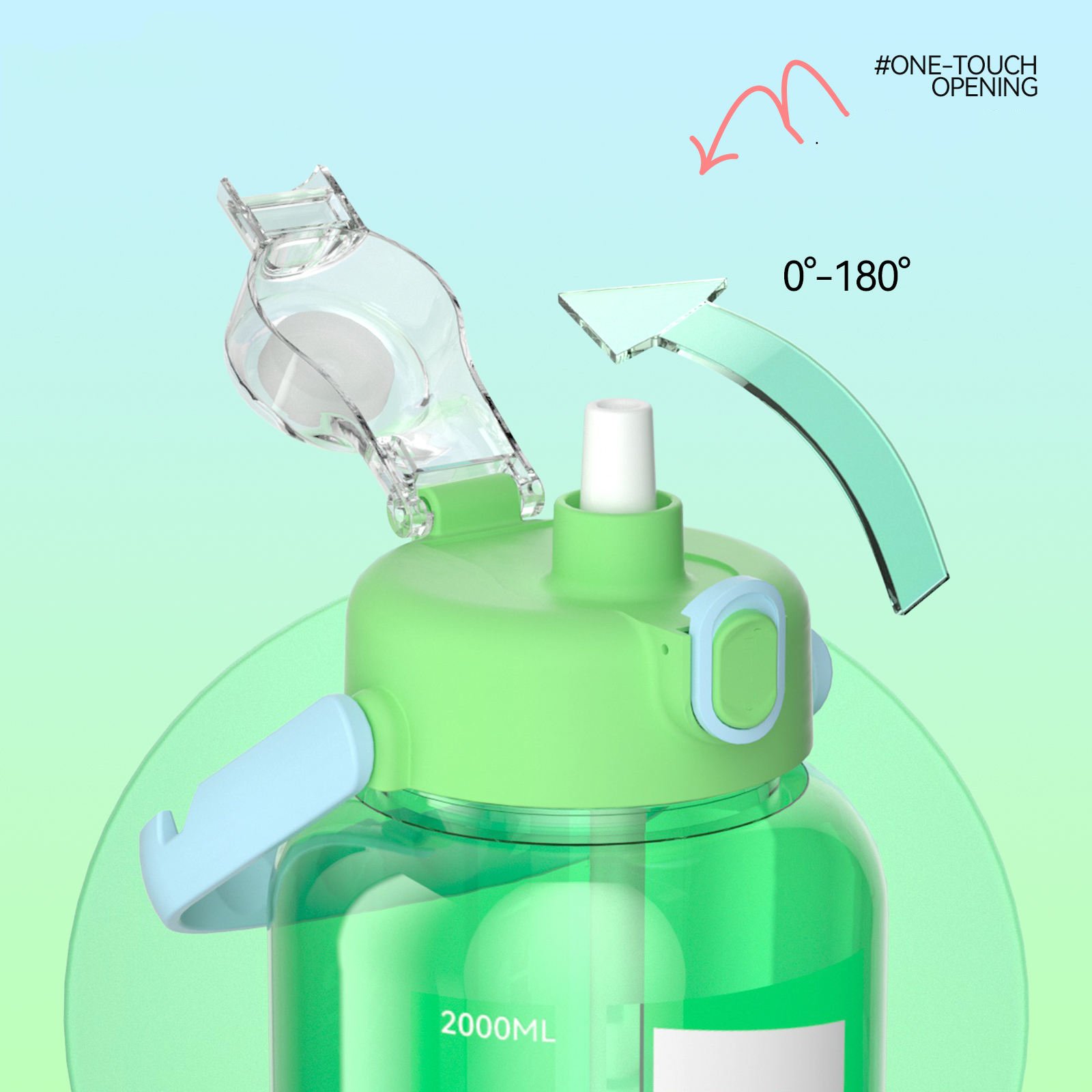 Customizable Sports Double Drinking Plastic Straw Water Bottle Large Capacity 2000ml Gradient Plastic Water Bottle With Scale