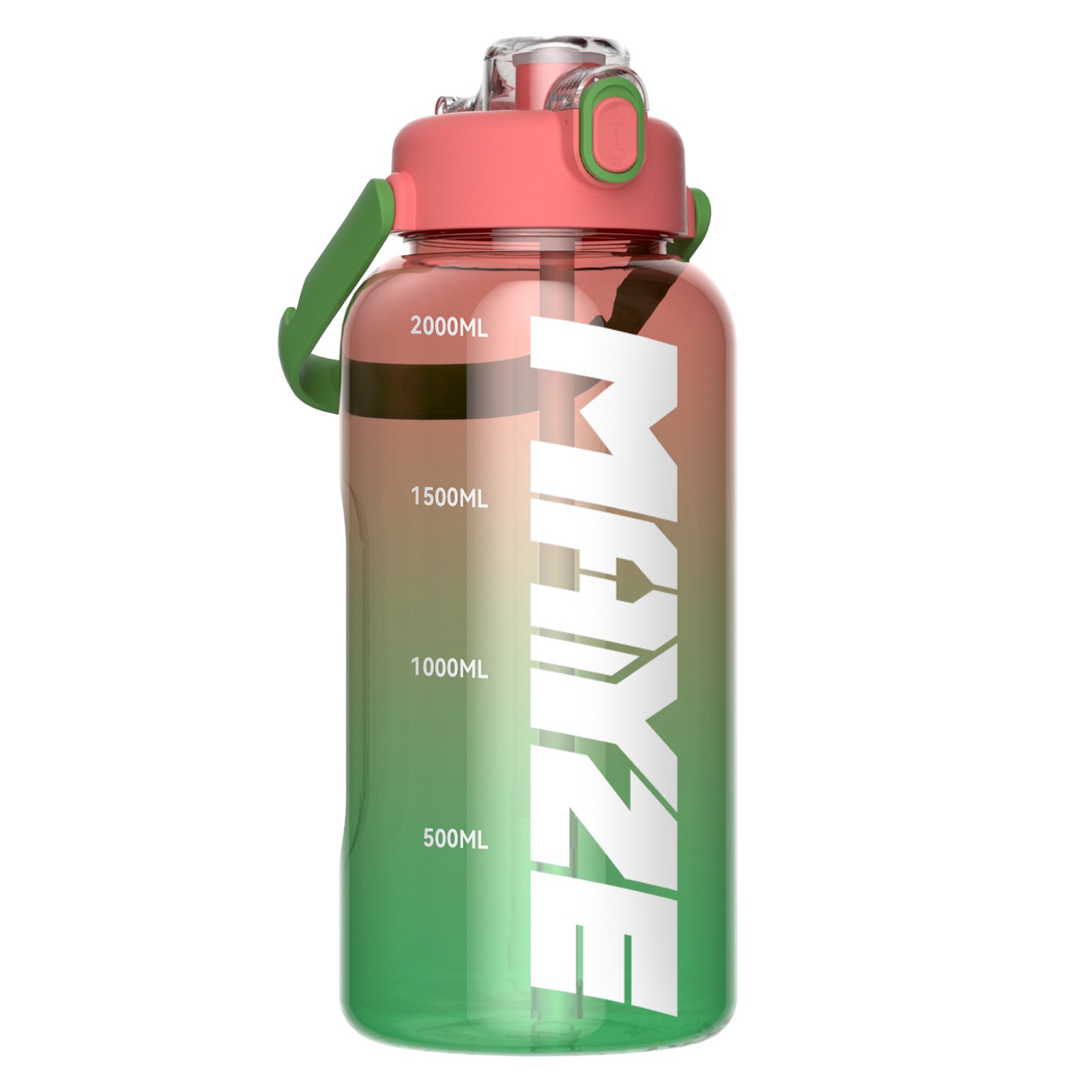 Customizable Sports Double Drinking Plastic Straw Water Bottle Large Capacity 2000ml Gradient Plastic Water Bottle With Scale