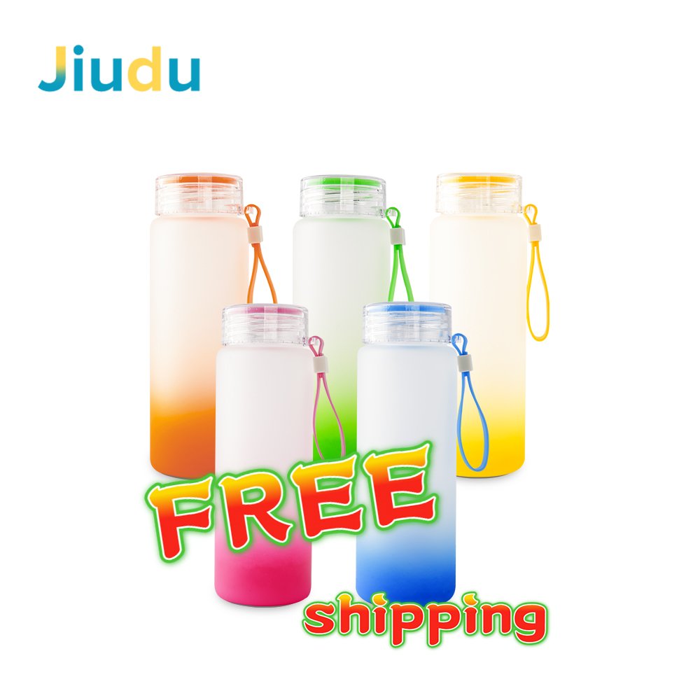 USA Warehouse 500ml Sublimation Blank Frosted Gradient Ombre Glass Water Bottle with twist top Portable 17oz Drinkware Matte