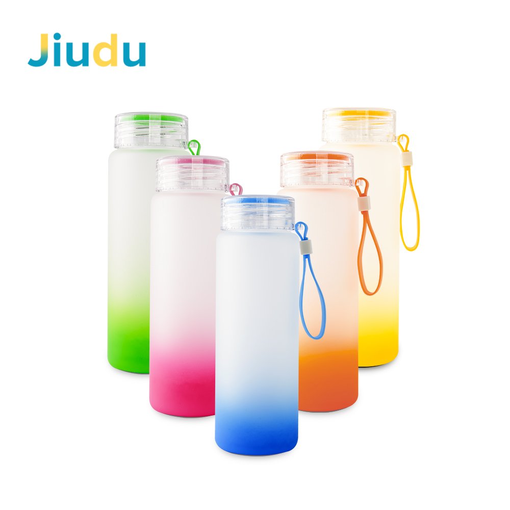USA Warehouse 500ml Sublimation Blank Frosted Gradient Ombre Glass Water Bottle with twist top Portable 17oz Drinkware Matte