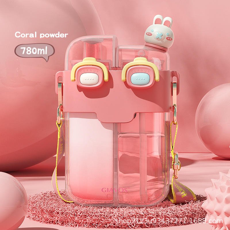 Children's Summer Big Belly Cup Split Warehouse Double Drinking Straw Cup Kindergarten Double Compartment Water Bottle For Kids