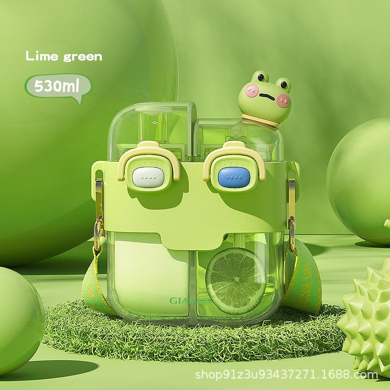 Children's Summer Big Belly Cup Split Warehouse Double Drinking Straw Cup Kindergarten Double Compartment Water Bottle For Kids
