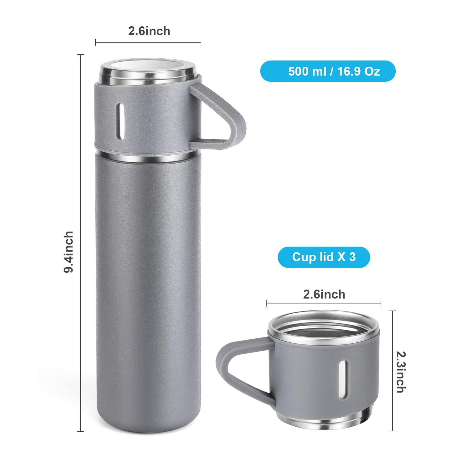 Hot Selling Cup Promotion Gift Hot Coffee Thermos Bottle Stainless Steel Three Cup Vacuum Flask