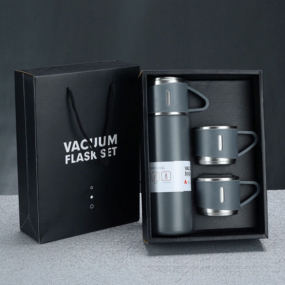 Hot Selling Cup Promotion Gift Hot Coffee Thermos Bottle Stainless Steel Three Cup Vacuum Flask