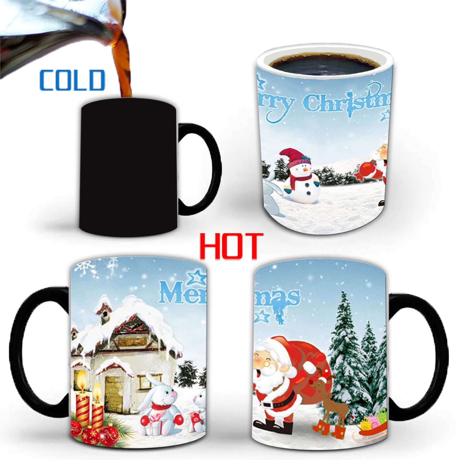 400ml Bone China Ceramic Coffee Xmas Designed Magical Mug Thermochromic Cup Color Changing Christmas Mug